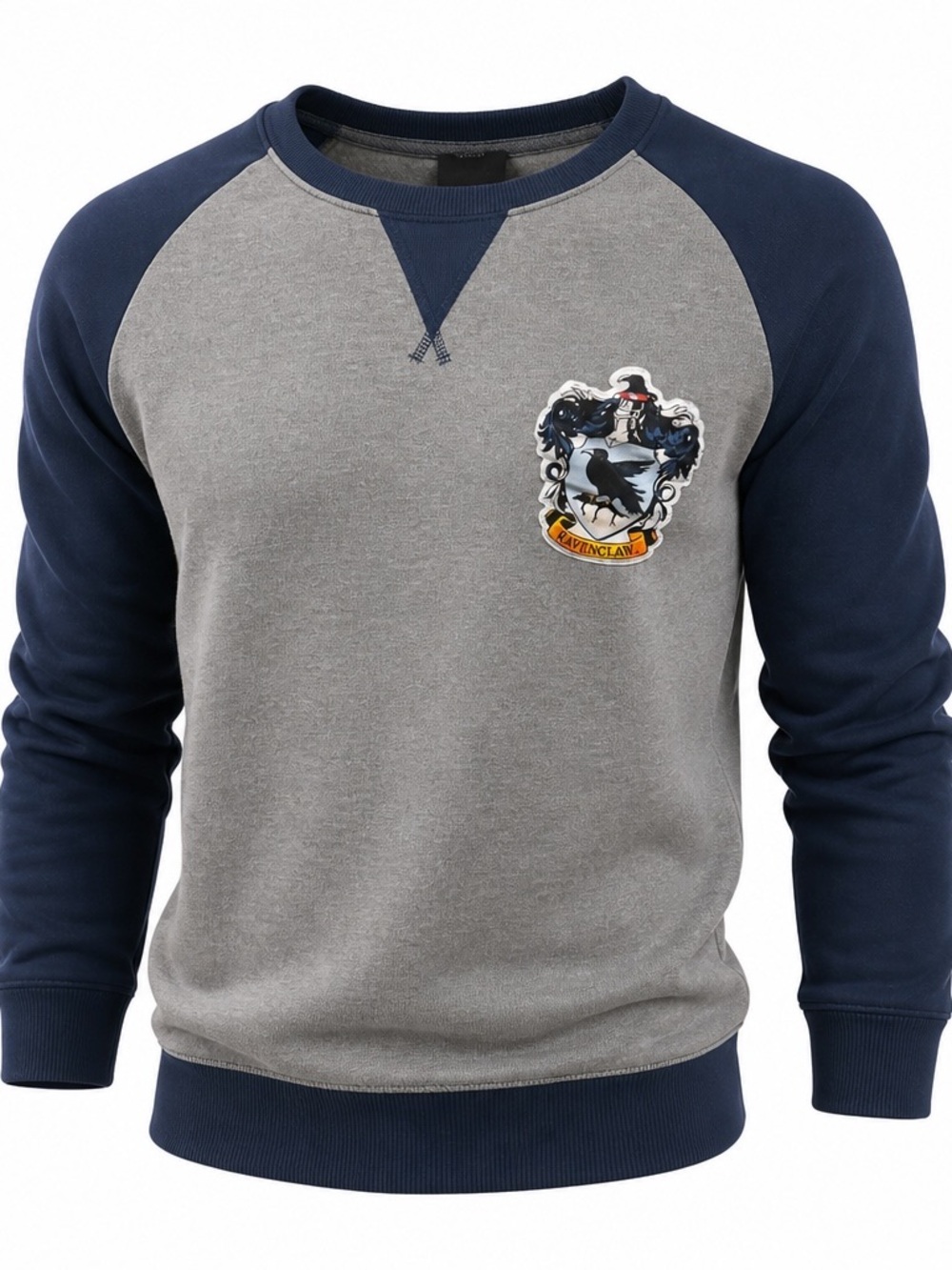 Ravenclaw Harry Potter Crewneck Sweater in Gray and Navy with Crest Patch